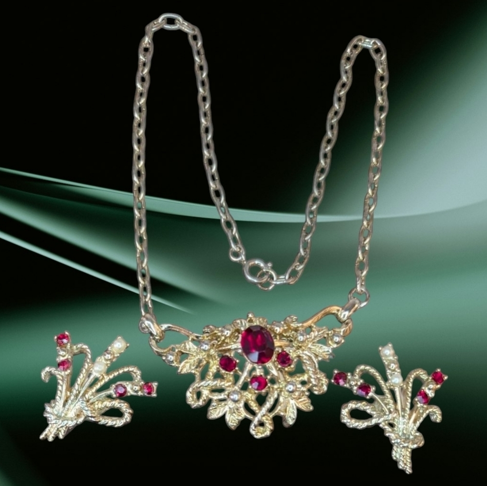 Coro Gold and Necklace & Earrings Set, Circa 1950's